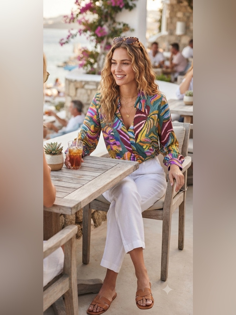 NWT Haute Hippie Colorful Blouse Cross Closure Sz L Tropical Boho Lightweight